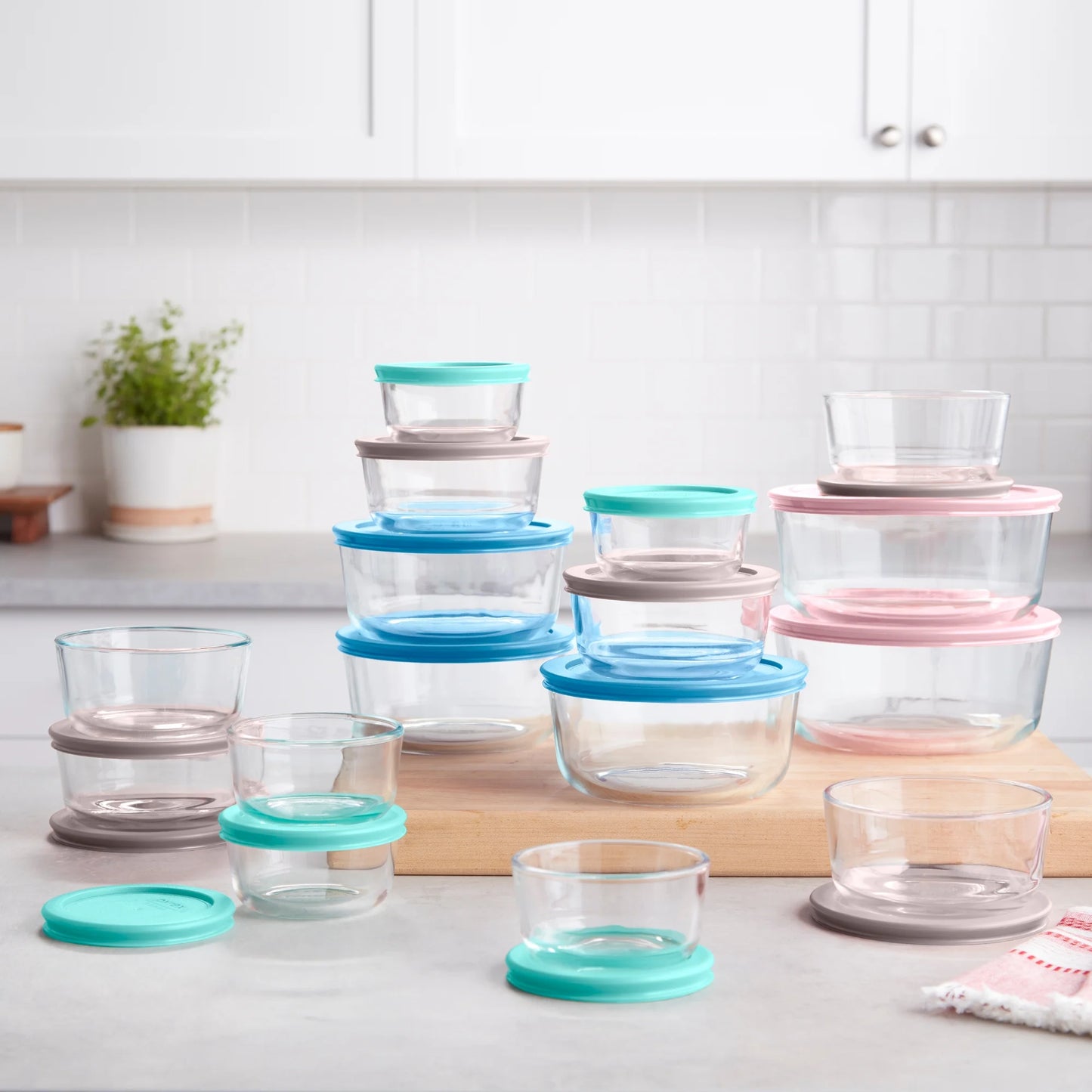 (2 Pack)  Simply Store Glass Food Storage & Bake Container Set, 32 Piece with Multicolor Lids