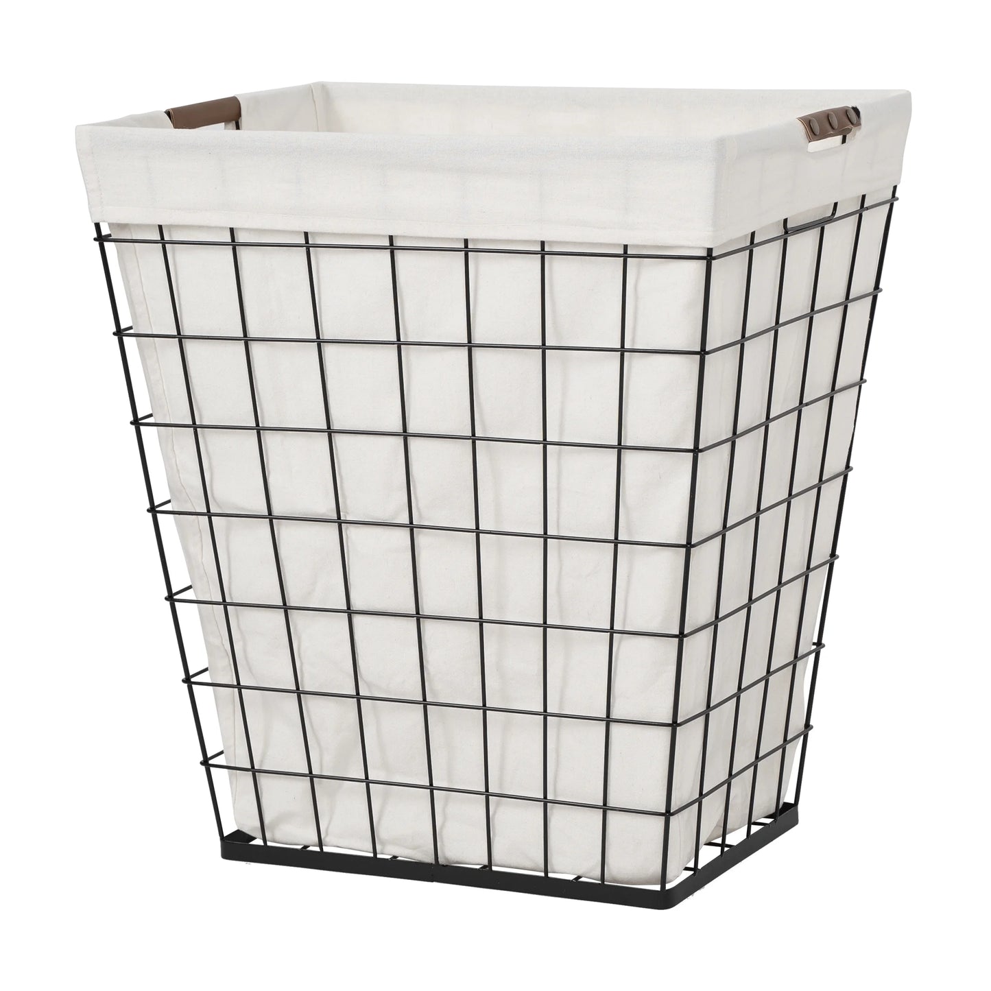 75L Rectangular Steel Wire Laundry Basket Hamper Sortor with Removable Cotton Blend Liner for Adult, Black & Natural