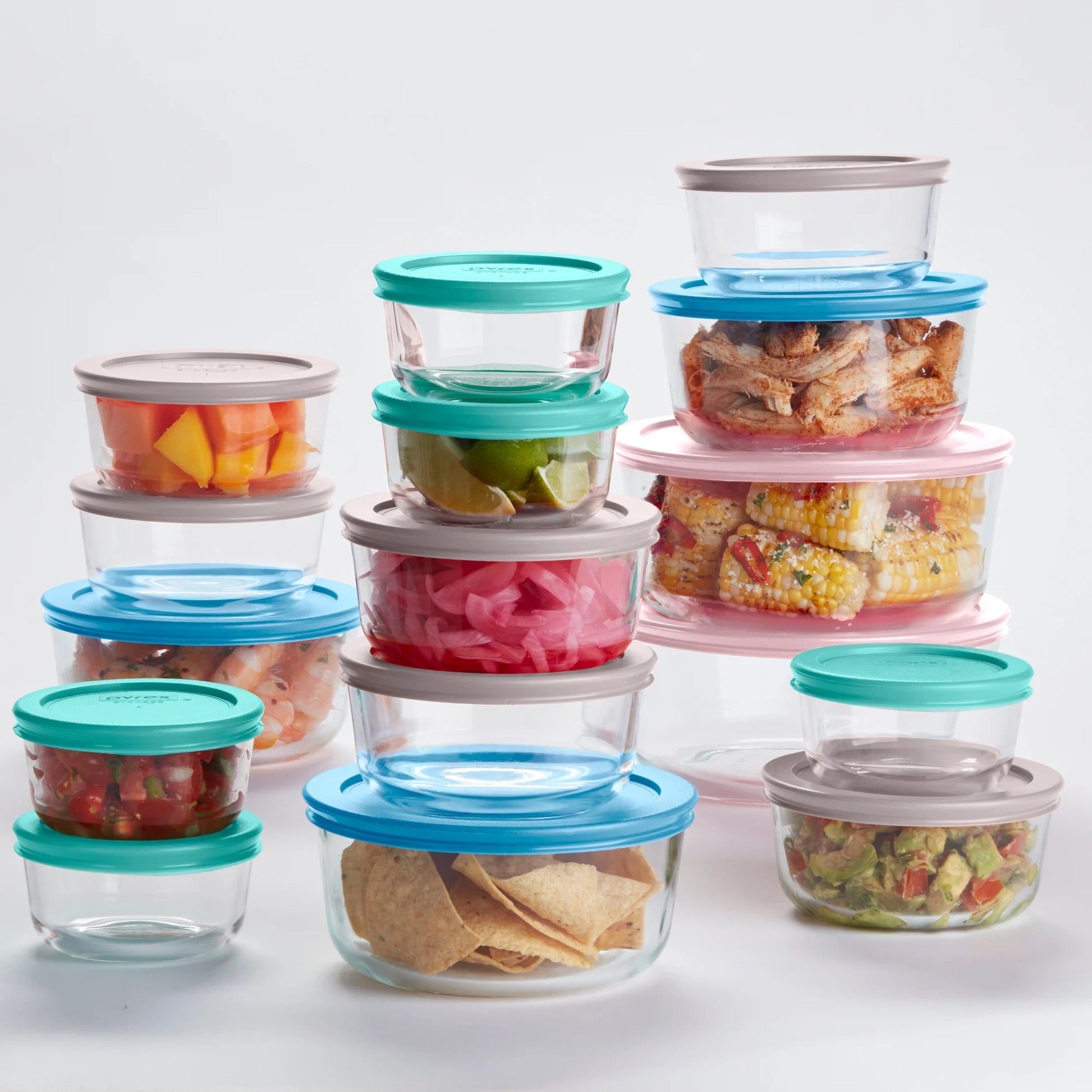 (2 Pack)  Simply Store Glass Food Storage & Bake Container Set, 32 Piece with Multicolor Lids