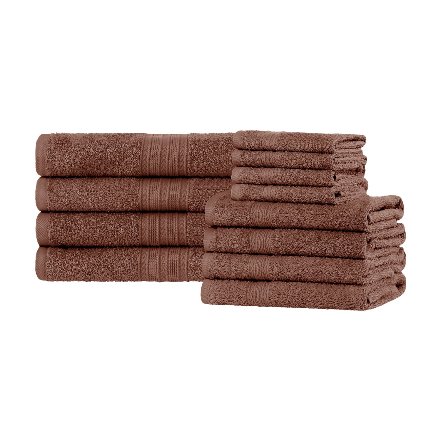 Superior Eco-Friendly Cotton Solid 12-Piece, Brown, Towel Set