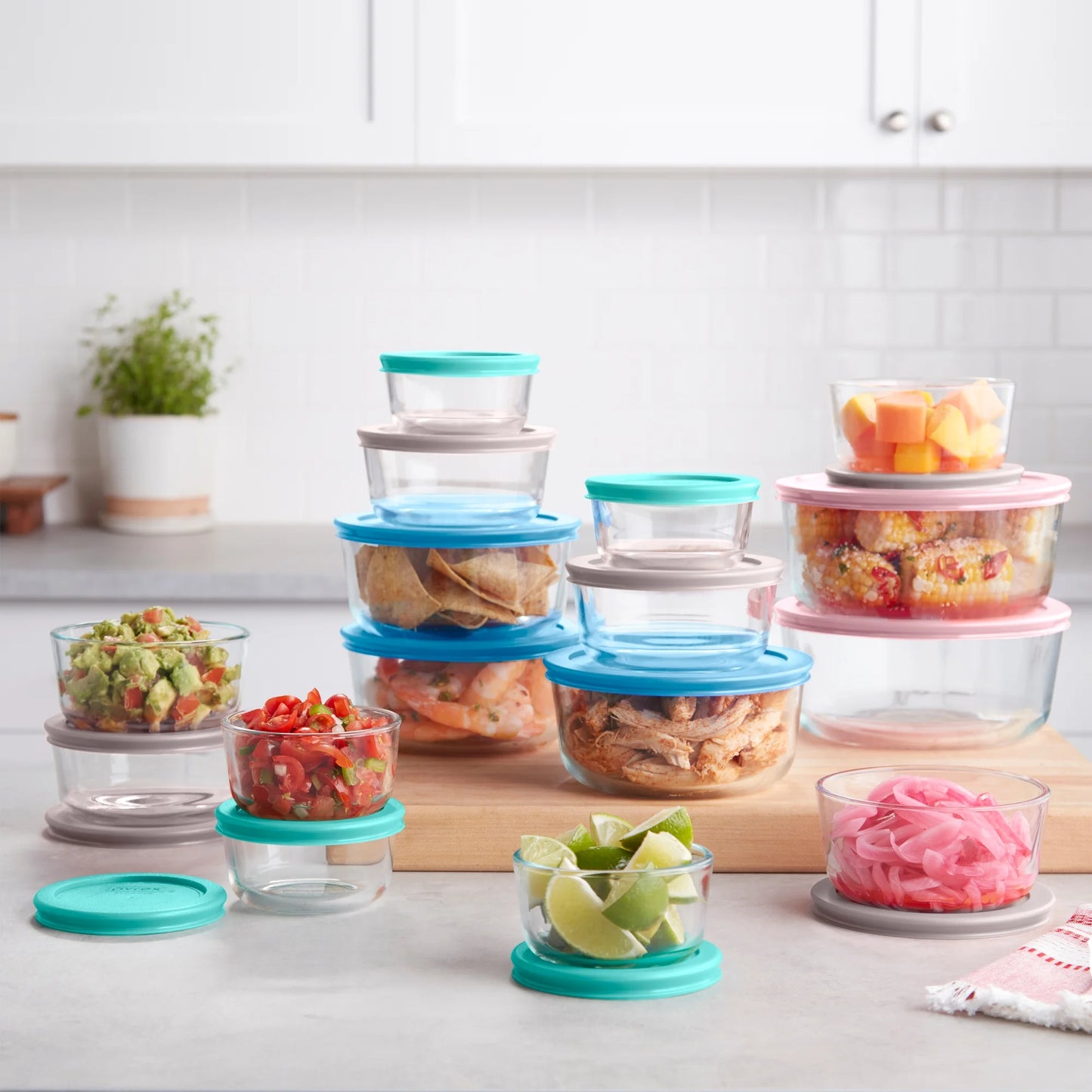 (2 Pack)  Simply Store Glass Food Storage & Bake Container Set, 32 Piece with Multicolor Lids