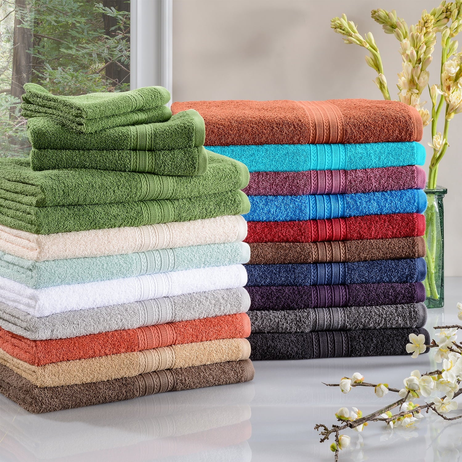 Superior Eco-Friendly Cotton Solid 12-Piece, Brown, Towel Set